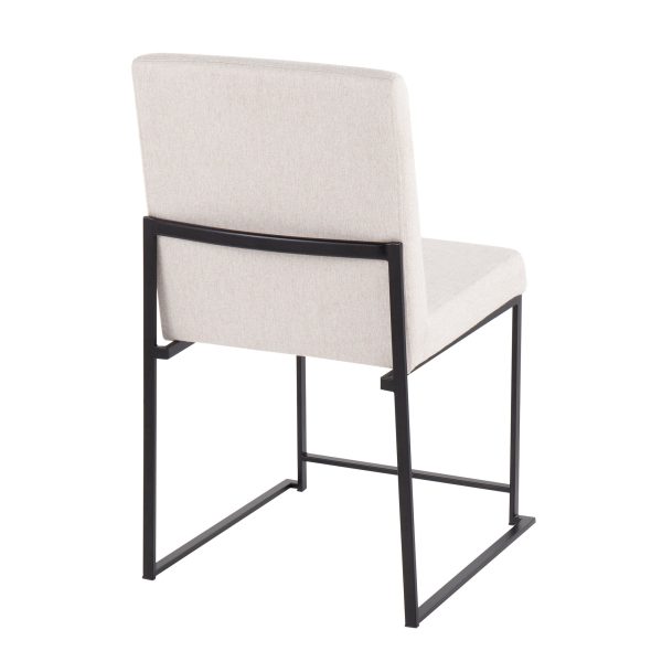 Fuji Black Steel Beige Fabric High Back Dining Chairs Set of 2 7