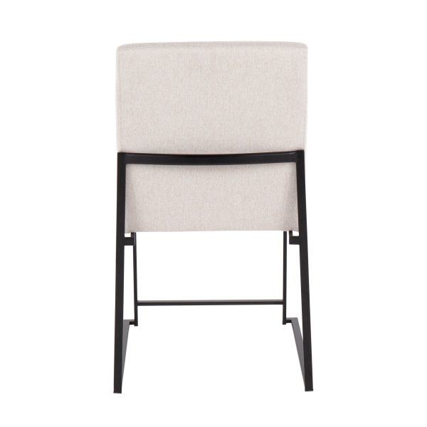 Fuji Black Steel Beige Fabric High Back Dining Chairs Set of 2 8