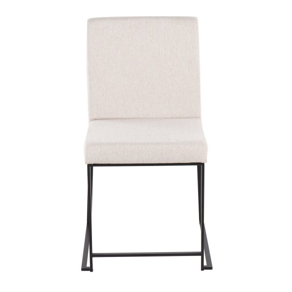 Fuji Black Steel Beige Fabric High Back Dining Chairs Set of 2 9