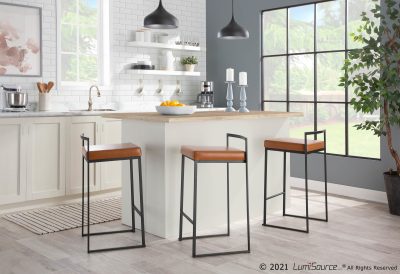 Fuji Black Steel Camel Faux Leather Contemporary Counter Stools (Set of 2)