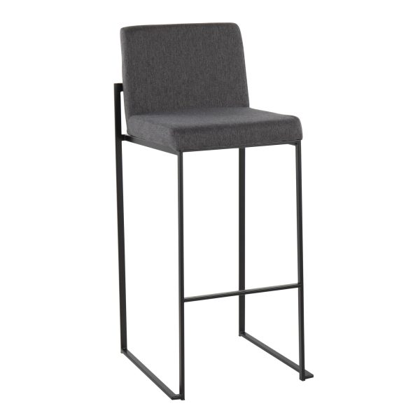 Fuji Black Steel Charcoal Fabric Contemporary Barstool 30 Set of 3 1