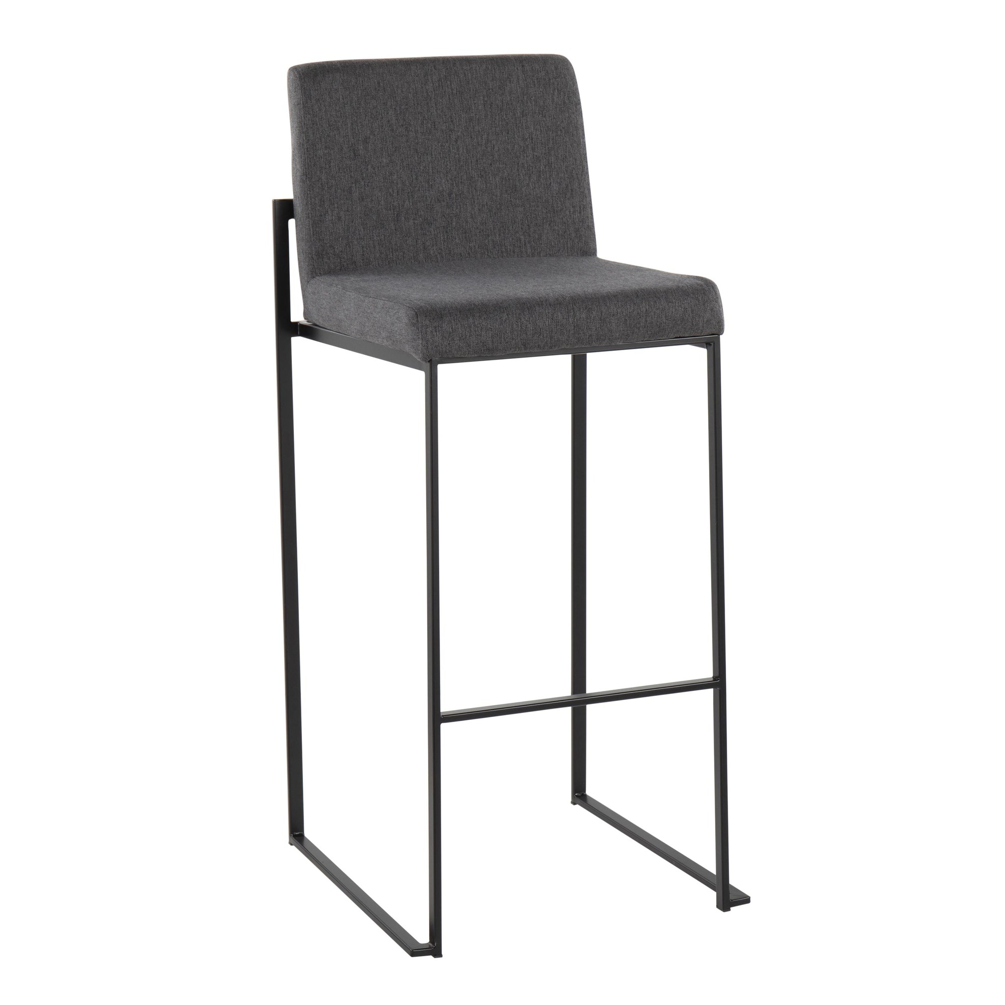 Fuji Black Steel Charcoal Fabric Contemporary Barstool 30 (Set of 3) 2 Fuji Black Steel Charcoal Fabric Contemporary Barstool 30 (Set of 3) - Image 2
