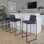 Fuji Black Steel Charcoal Fabric Contemporary Barstool 30 (Set of 3) 10 Fuji Black Steel Charcoal Fabric Contemporary Barstool 30 (Set of 3)