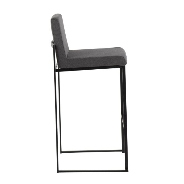 Fuji Black Steel Charcoal Fabric Contemporary Barstool 30 Set of 3 2
