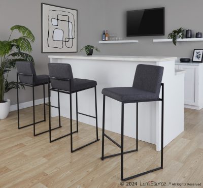 Fuji Black Steel Charcoal Fabric Contemporary Barstool 30 (Set of 3)