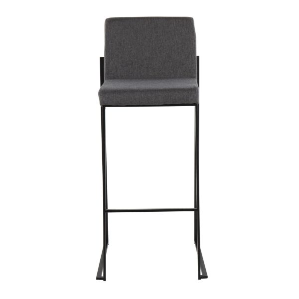 Fuji Black Steel Charcoal Fabric Contemporary Barstool 30 Set of 3 5