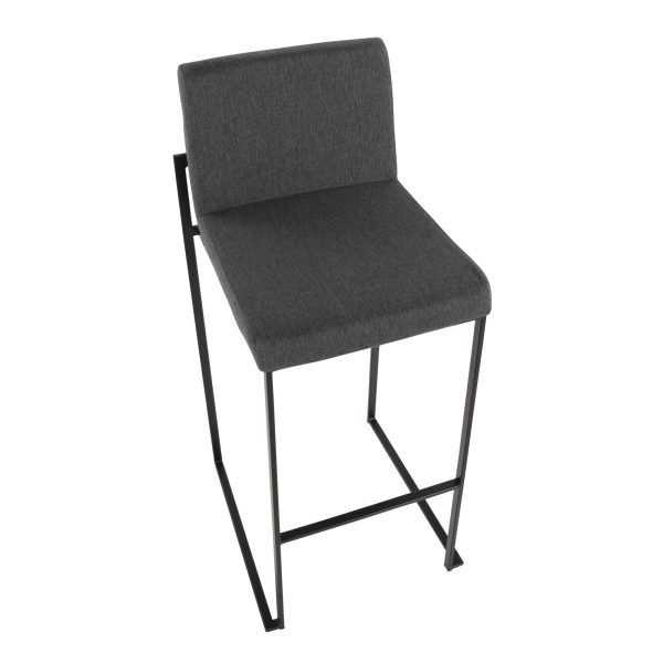 Fuji Black Steel Charcoal Fabric Contemporary Barstool 30 Set of 3 6