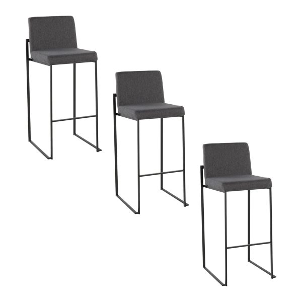 Fuji Black Steel Charcoal Fabric Contemporary Barstool 30 Set of 3 7