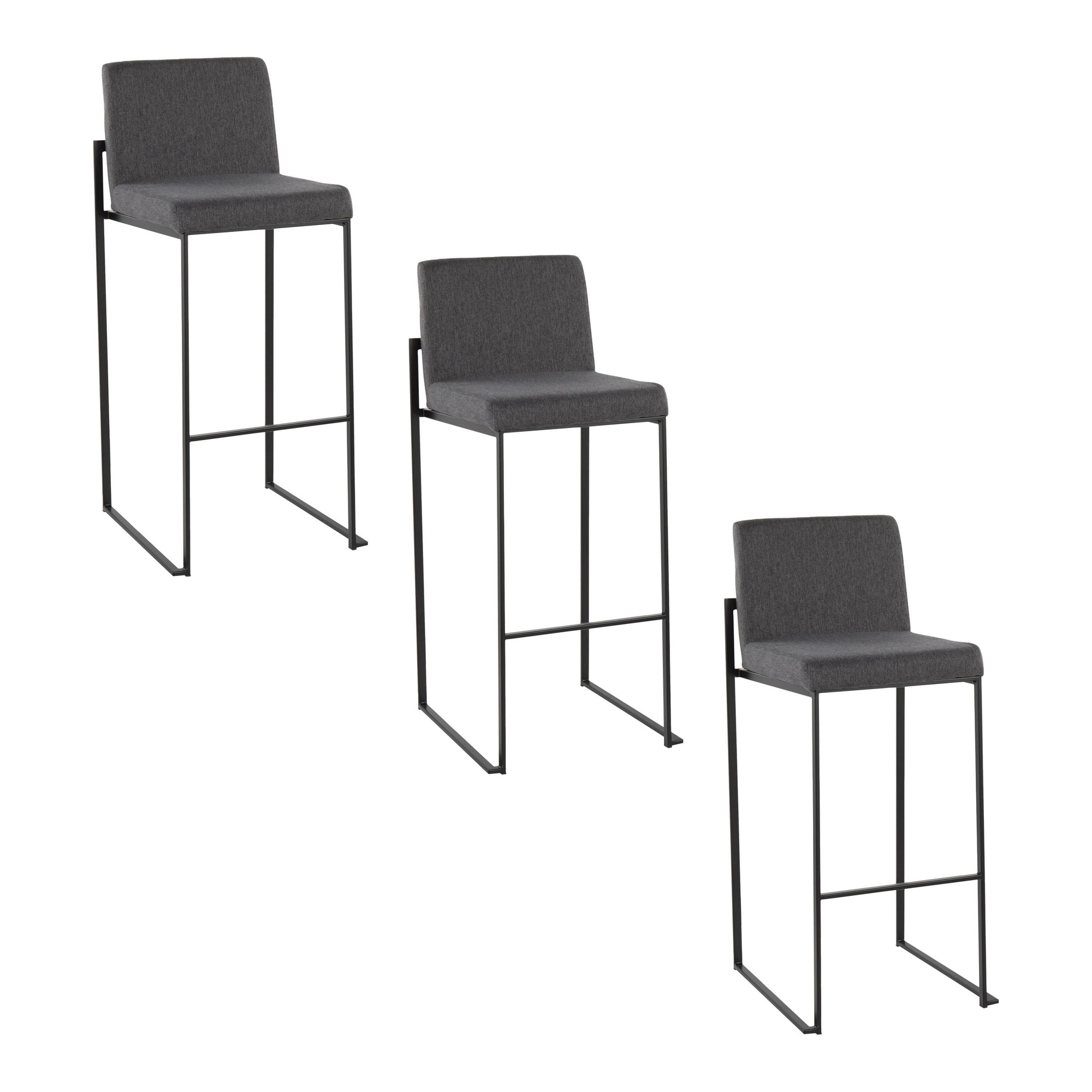Fuji Black Steel Charcoal Fabric Contemporary Barstool 30 (Set of 3) 8 Fuji Black Steel Charcoal Fabric Contemporary Barstool 30 (Set of 3) - Image 8
