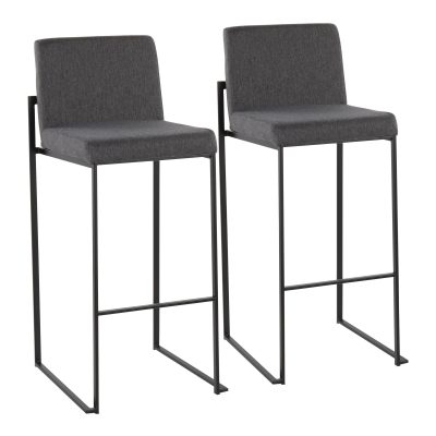 Fuji Black Steel Charcoal Fabric Contemporary Barstool (Set of 2)
