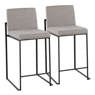 Fuji Black Steel Grey Fabric Contemporary Counter Stools (Set of 2)
