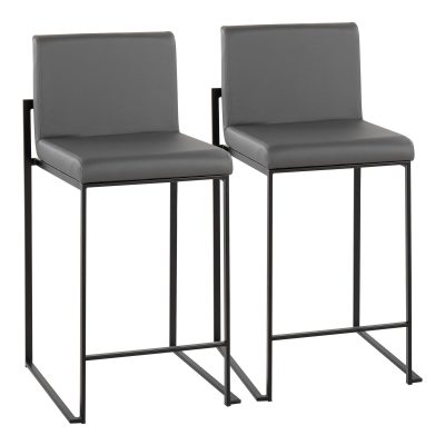 Fuji Black Steel Grey Faux Leather Contemporary Counter Stools (Set of 2)