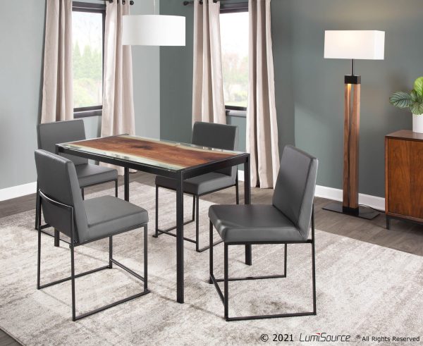 Fuji Black Steel Grey Faux Leather High Back Chairs Set of 2 6