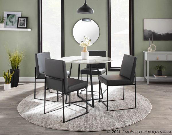 Fuji Black Steel Grey Faux Leather High Back Chairs Set of 2