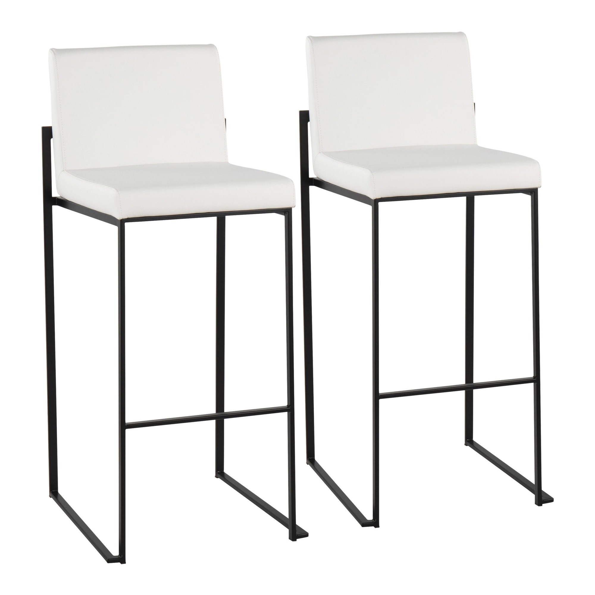 Fuji Black Steel White Faux Leather Contemporary Bar Stools (Set of 2) 2 Fuji Black Steel White Faux Leather Contemporary Bar Stools (Set of 2) - Image 2