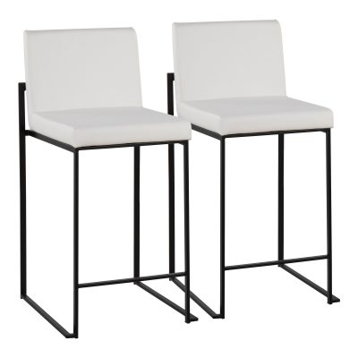 Fuji Black Steel White Faux Leather Contemporary Counter Stools (Set of 2)