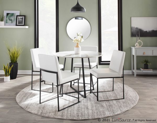 Fuji Black Steel White Faux Leather High Back Dining Chairs Set of 2 1