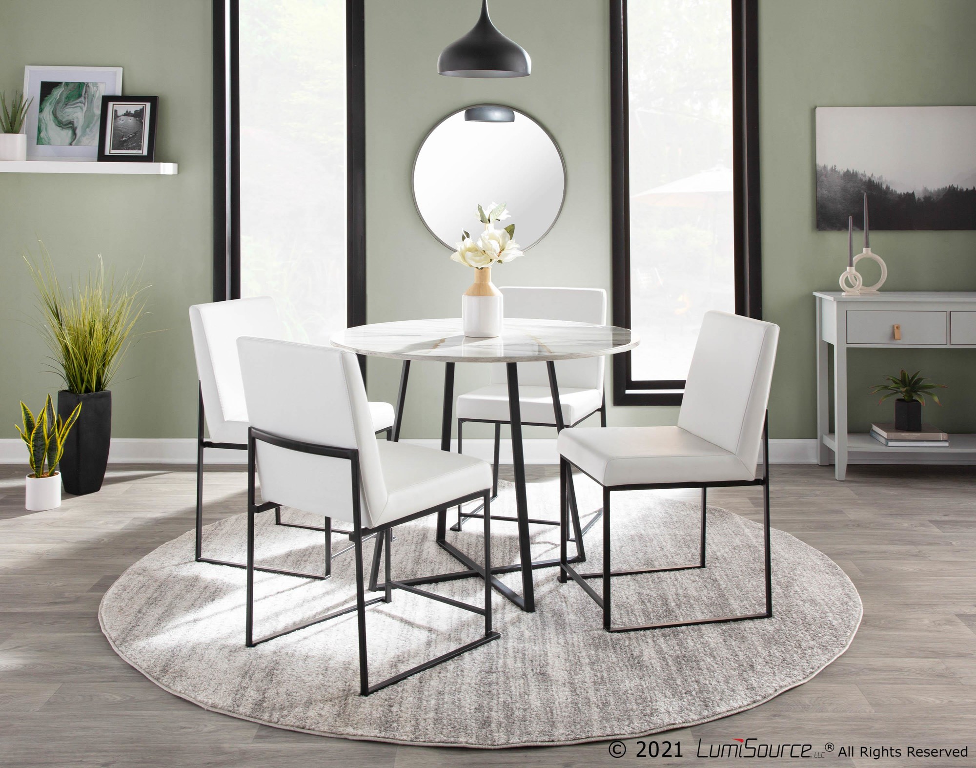Fuji Black Steel White Faux Leather High Back Dining Chairs (Set of 2) 2 Fuji Black Steel White Faux Leather High Back Dining Chairs (Set of 2) - Image 2