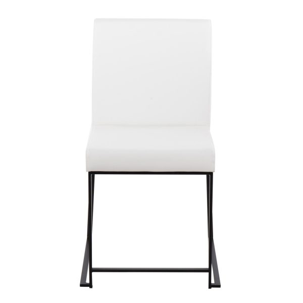 Fuji Black Steel White Faux Leather High Back Dining Chairs Set of 2 13