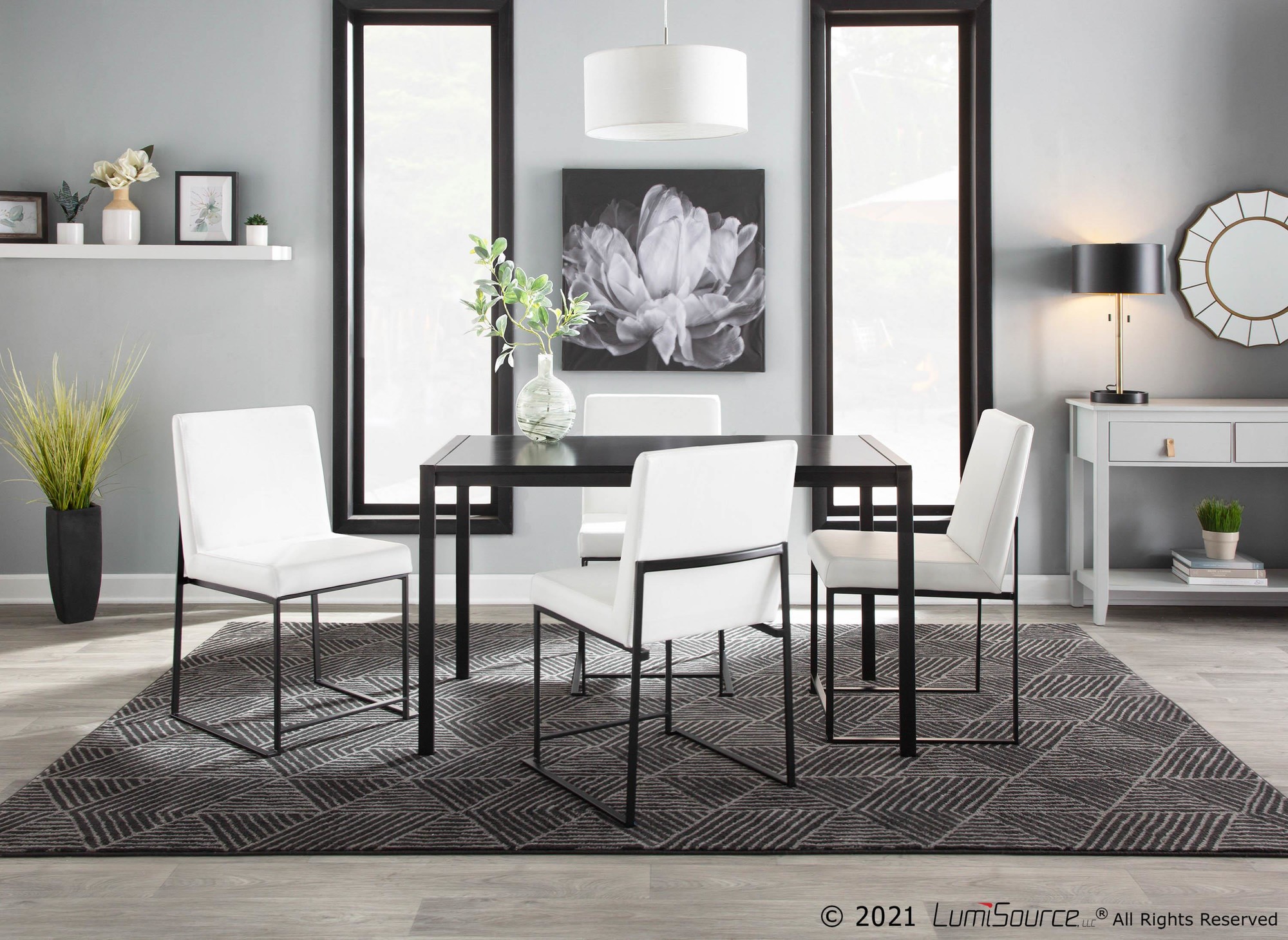 Fuji Black Steel White Faux Leather High Back Dining Chairs (Set of 2) 3 Fuji Black Steel White Faux Leather High Back Dining Chairs (Set of 2) - Image 3