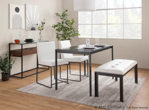 Fuji Black Steel White Faux Leather High Back Dining Chairs Set of 2 3