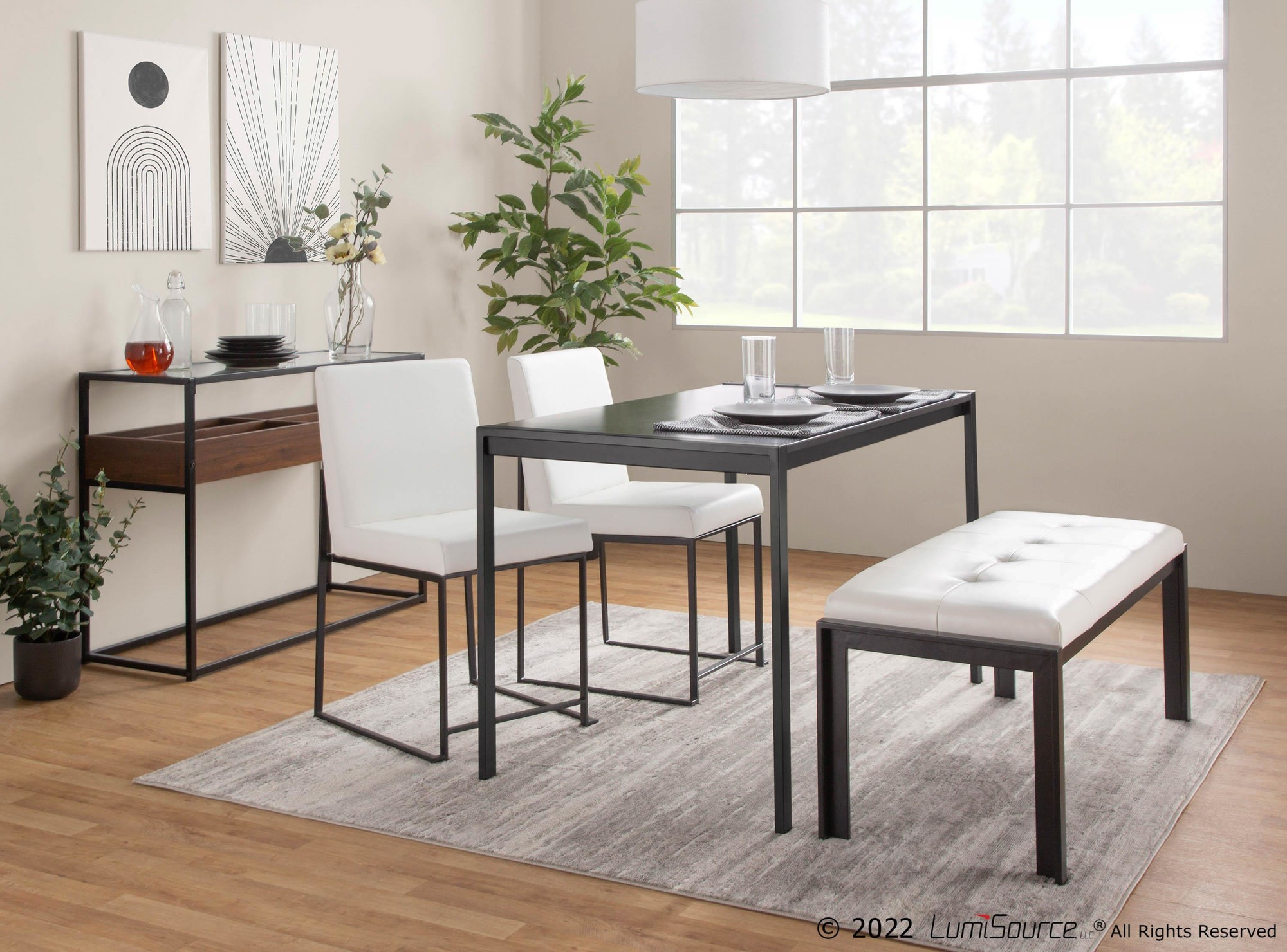 Fuji Black Steel White Faux Leather High Back Dining Chairs (Set of 2) 4 Fuji Black Steel White Faux Leather High Back Dining Chairs (Set of 2) - Image 4
