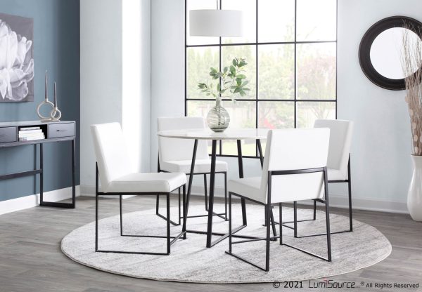 Fuji Black Steel White Faux Leather High Back Dining Chairs Set of 2