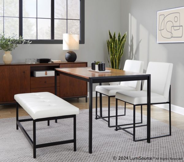 Fuji Black Steel White Faux Leather High Back Dining Chairs Set of 2 7