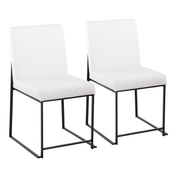 Fuji Black Steel White Faux Leather High Back Dining Chairs Set of 2 8