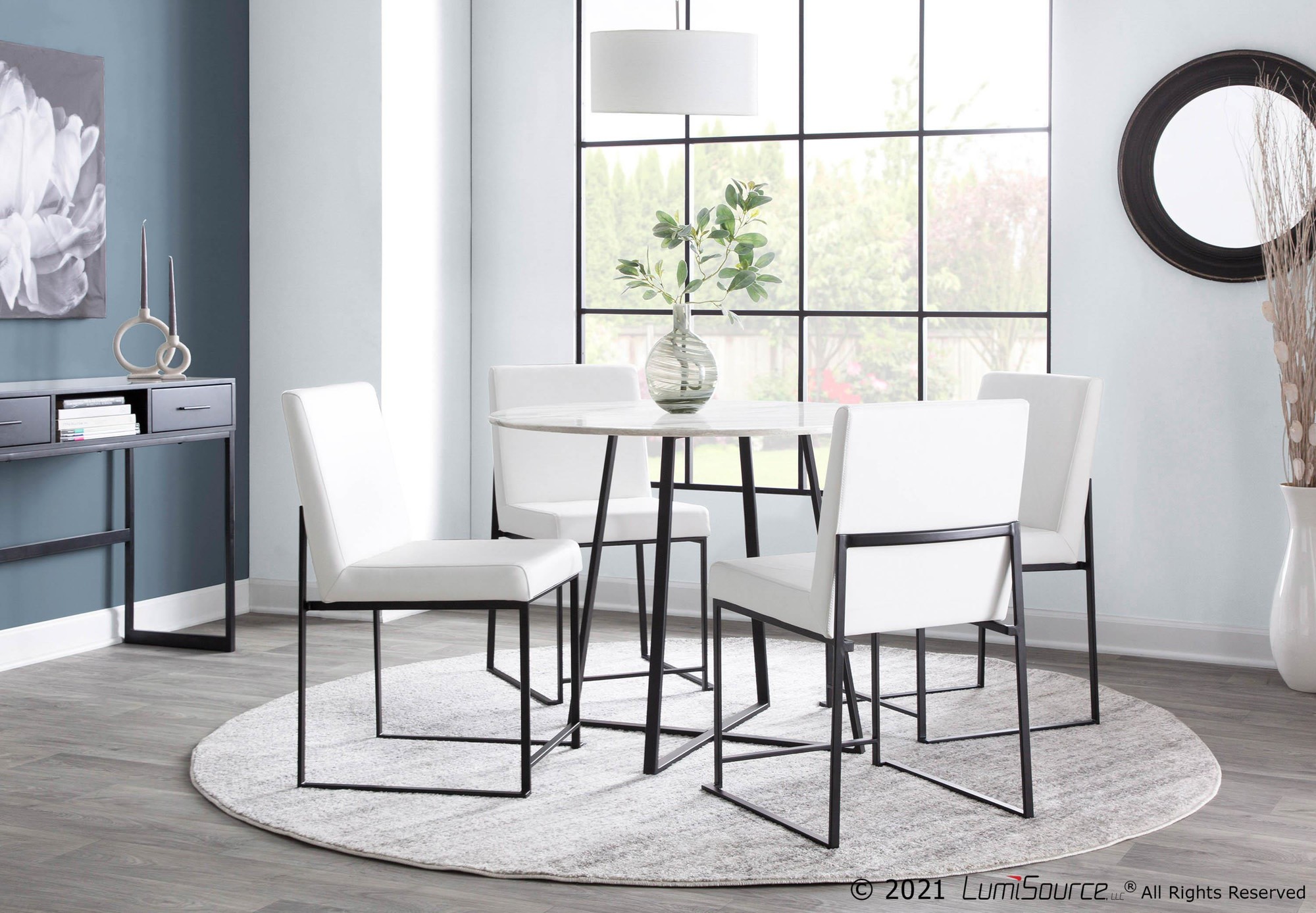 Fuji Black Steel White Faux Leather High Back Dining Chairs (Set of 2) 1 Fuji Black Steel White Faux Leather High Back Dining Chairs (Set of 2)