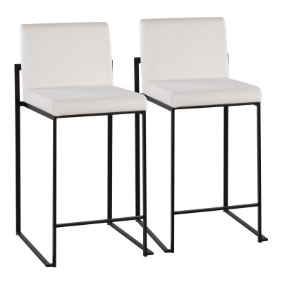 Fuji Black Steel White Velvet Contemporary Counter Stools (Set of 2)