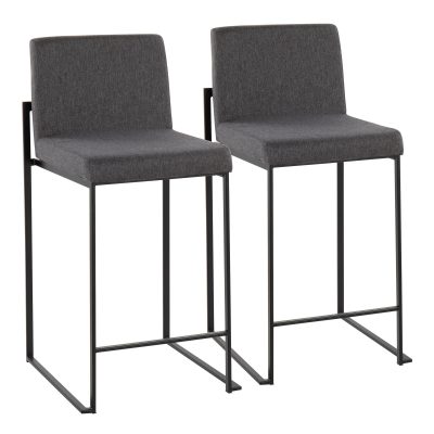 Fuji Black Steel and Charcoal Fabric Contemporary Counter Stools (Set of 2)