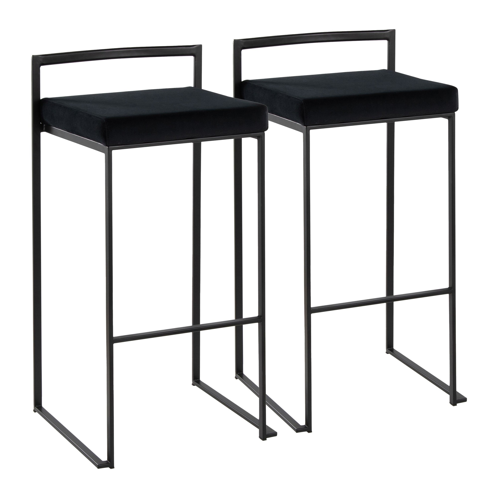 Fuji Black Velvet Contemporary Stackable Bar Stools 30-Inch (Set of 2) 2 Fuji Black Velvet Contemporary Stackable Bar Stools 30-Inch (Set of 2) - Image 2