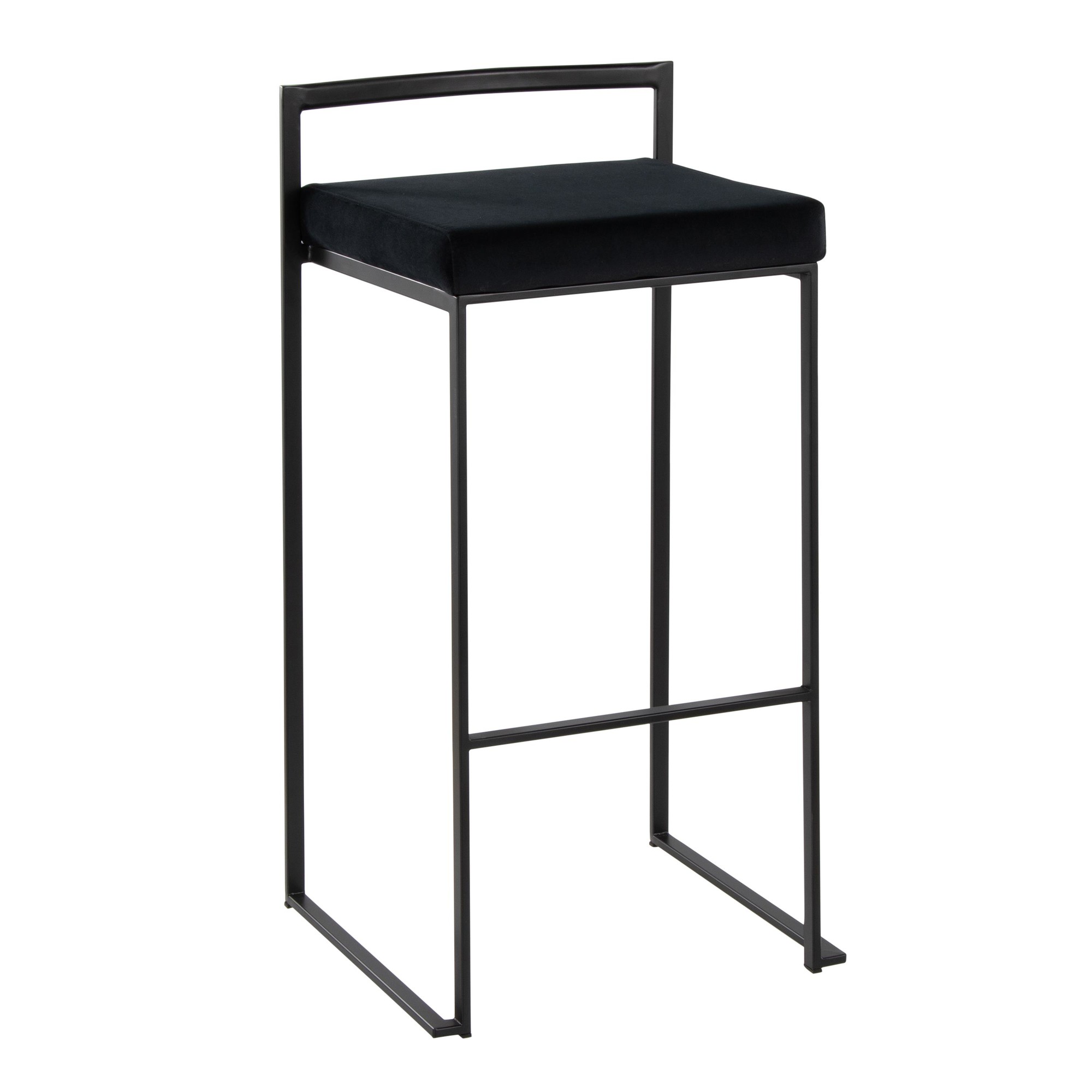 Fuji Black Velvet Contemporary Stackable Bar Stools 30-Inch (Set of 2) 3 Fuji Black Velvet Contemporary Stackable Bar Stools 30-Inch (Set of 2) - Image 3