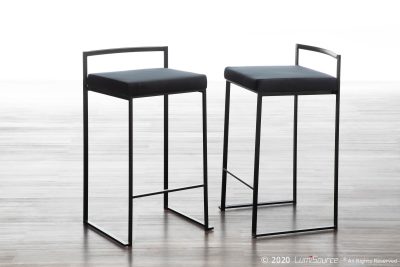 Fuji Black Velvet Contemporary Stackable Counter Stool (Set of 2)