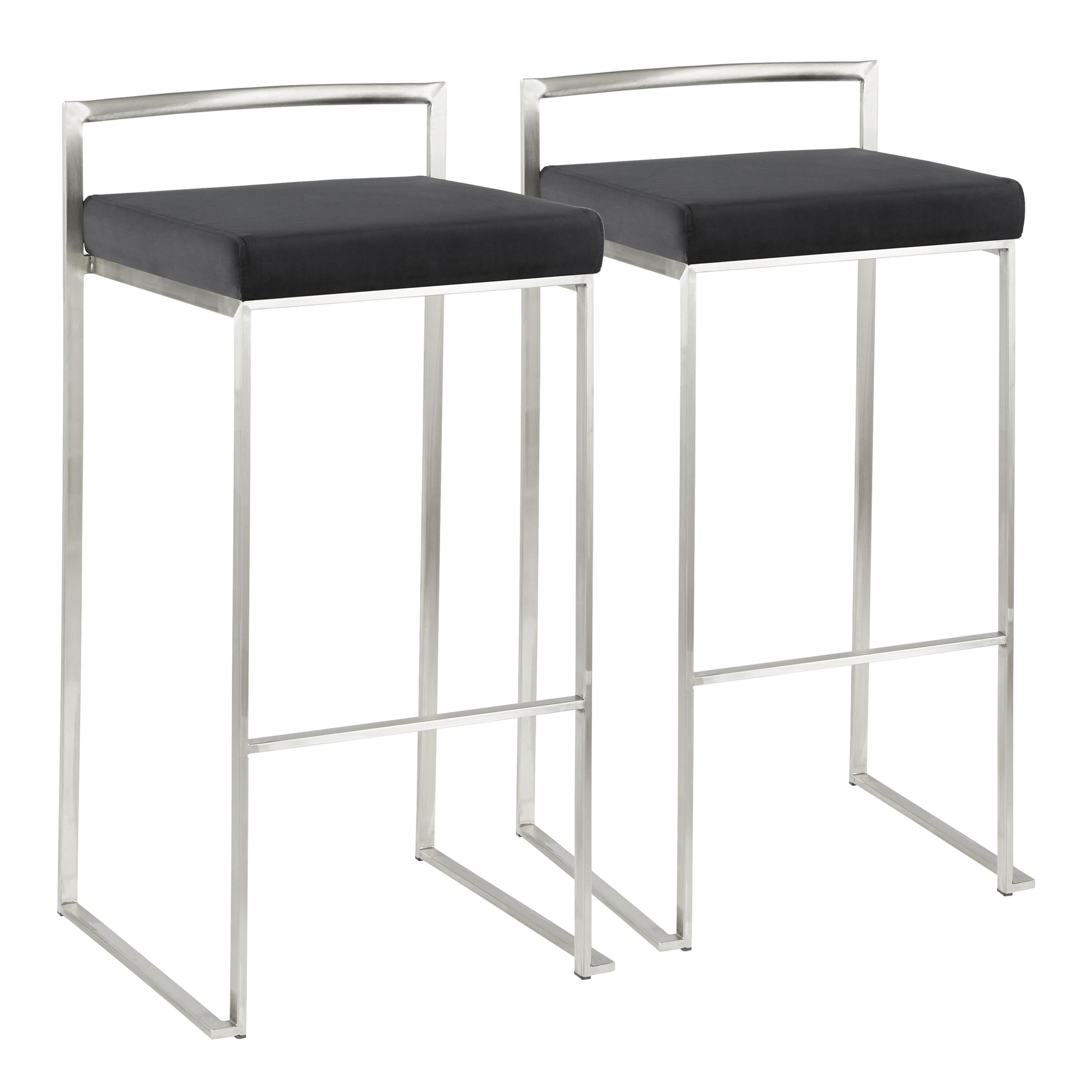 Fuji Black Velvet Contemporary Stainless Steel Stackable Barstool (Set of 2) 6 Fuji Black Velvet Contemporary Stainless Steel Stackable Barstool (Set of 2) - Image 6