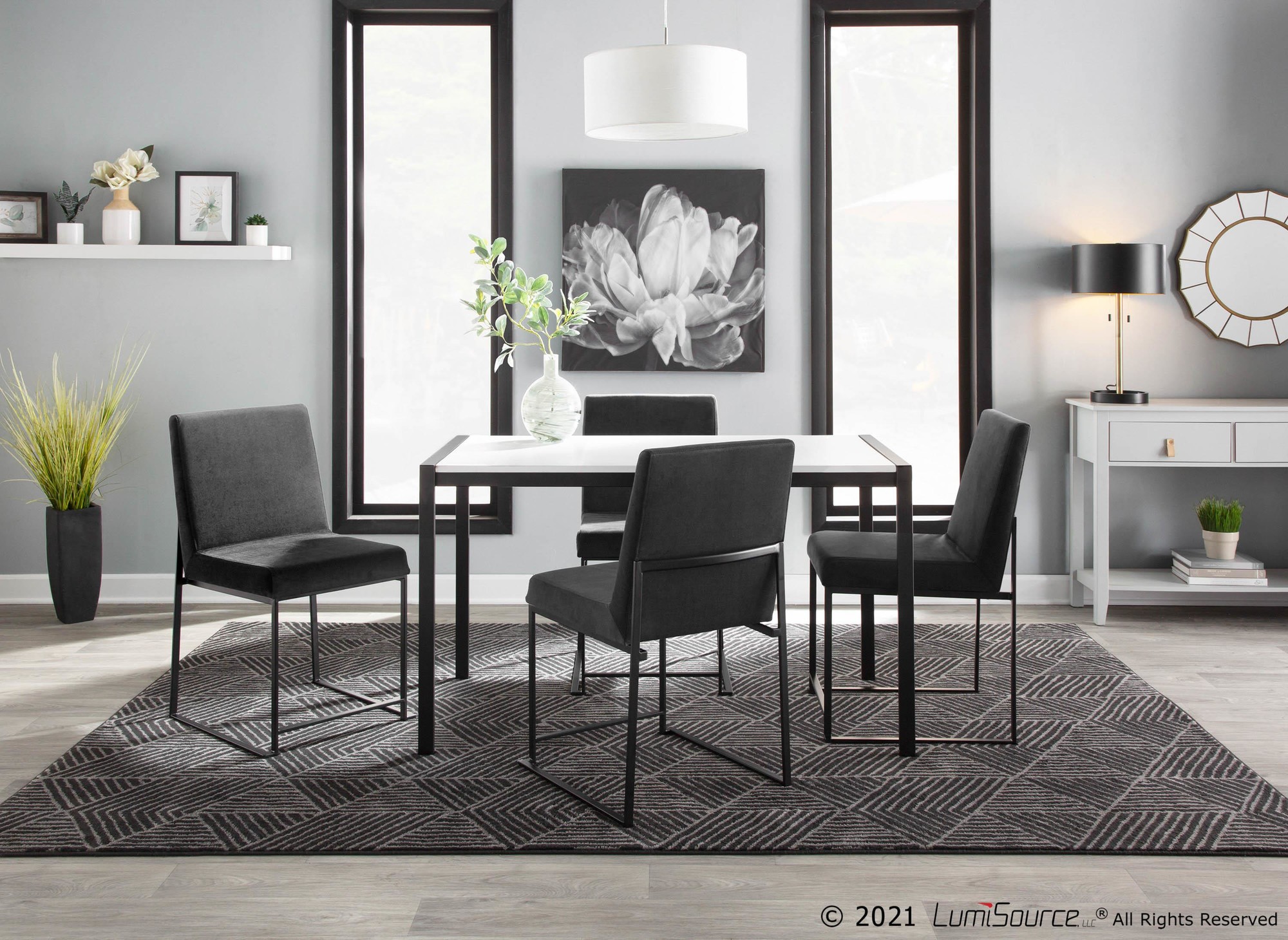 Fuji Black Velvet High Back Contemporary Dining Chairs (Set of 2) 2 Fuji Black Velvet High Back Contemporary Dining Chairs (Set of 2) - Image 2