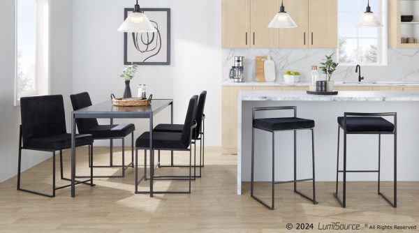 Fuji Black Velvet High Back Contemporary Dining Chairs Set of 2 3