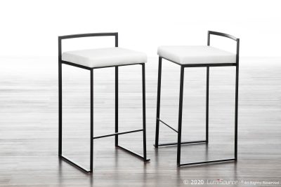 Fuji Black White Velvet Contemporary Stackable Counter Stools (Set of 2)