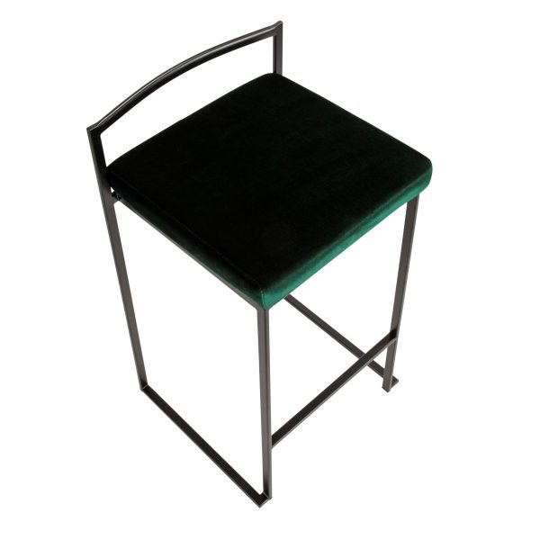 Fuji Black and Green Velvet Contemporary Counter Stools Set of 2 11