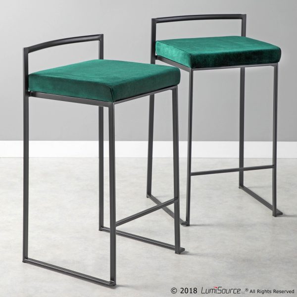 Fuji Black and Green Velvet Contemporary Counter Stools Set of 2 2