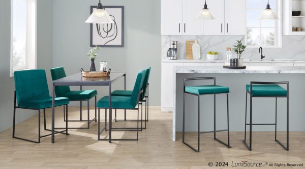 Fuji Black and Green Velvet Contemporary Counter Stools Set of 2 4