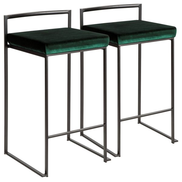 Fuji Black and Green Velvet Contemporary Counter Stools Set of 2 5
