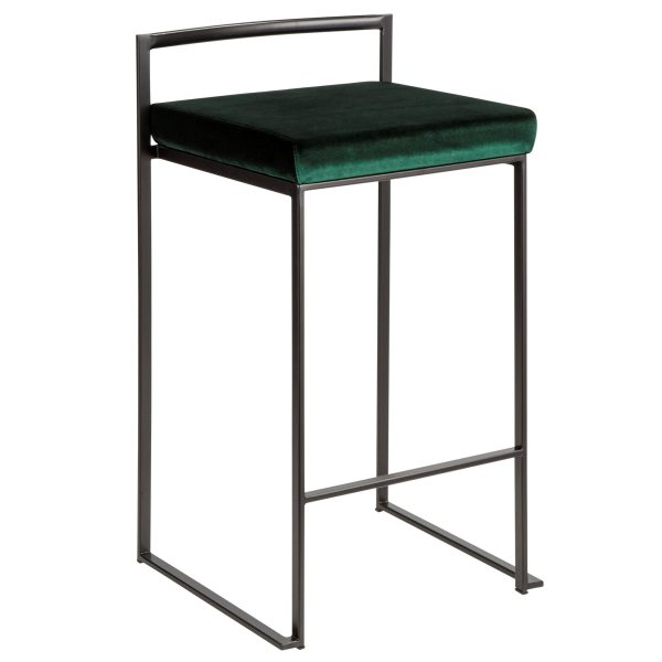 Fuji Black and Green Velvet Contemporary Counter Stools Set of 2 6
