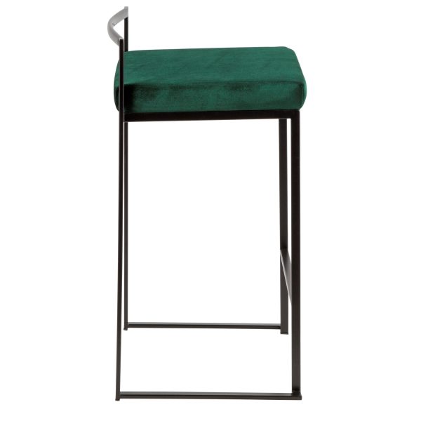 Fuji Black and Green Velvet Contemporary Counter Stools Set of 2 7