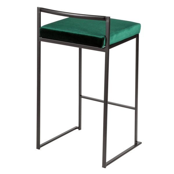 Fuji Black and Green Velvet Contemporary Counter Stools Set of 2 8