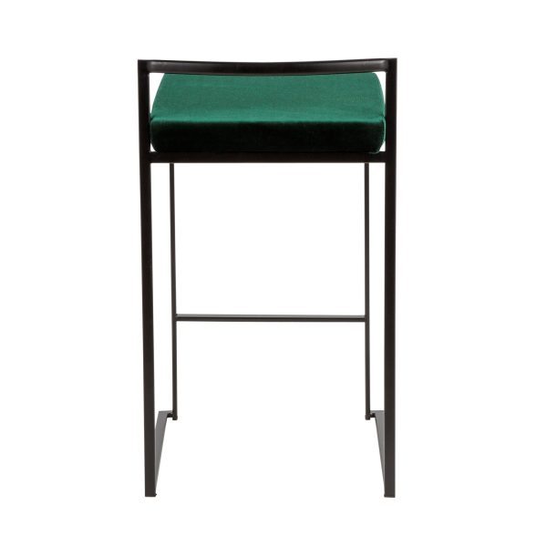 Fuji Black and Green Velvet Contemporary Counter Stools Set of 2 9