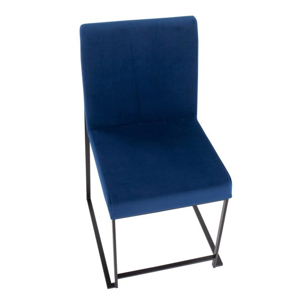 Fuji Blue Velvet Black Steel Contemporary High Back Dining Chairs Set of 2 10