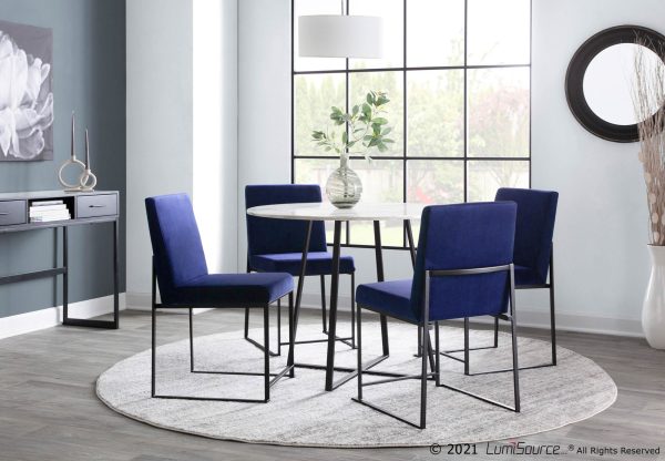 Fuji Blue Velvet Black Steel Contemporary High Back Dining Chairs Set of 2 2