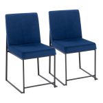 Fuji Blue Velvet Black Steel Contemporary High Back Dining Chairs (Set of 2)